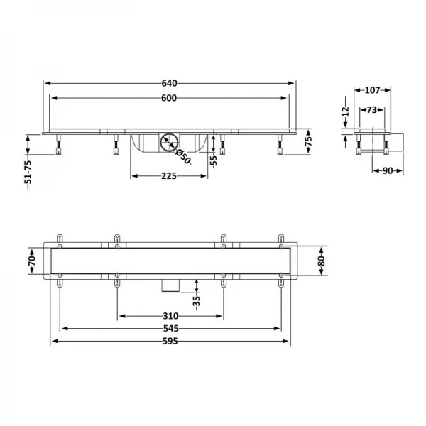Трап Qtap Dry Tile304-600 линейный с сухим затвором под плитку 600 мм