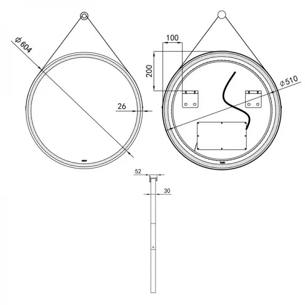 Зеркало Qtap Robin R600 с LED-подсветкой, на ремне QT13786502B