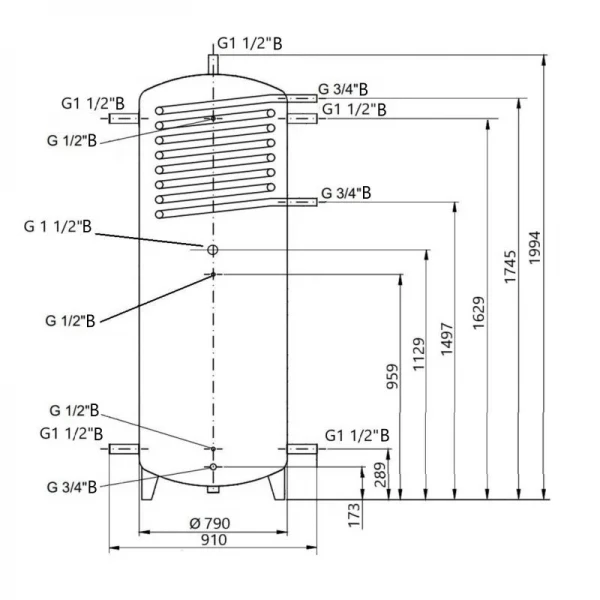 Теплоаккумулятор Thermo Alliance TAI-10 1000 с теплообменником 1,4 кв. м без изоляции