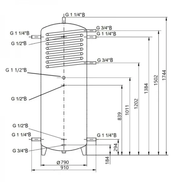 Теплоаккумулятор Thermo Alliance TAI-10 750 с теплообменником 1,4 кв. м без изоляции