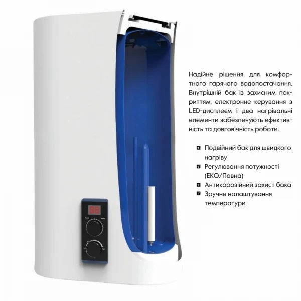 Водонагреватель электрический Thermo Alliance 80 л плоский вертикальный, сухой ТЭН 2 кВт (0,8+1,2) DT80V20G(PD)-D/2