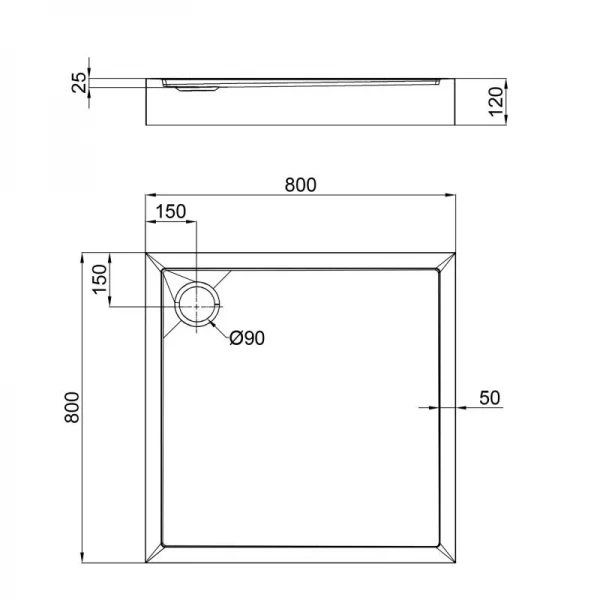 Душевой поддон Qtap Tern 308812C 80x80x12 см + сифон