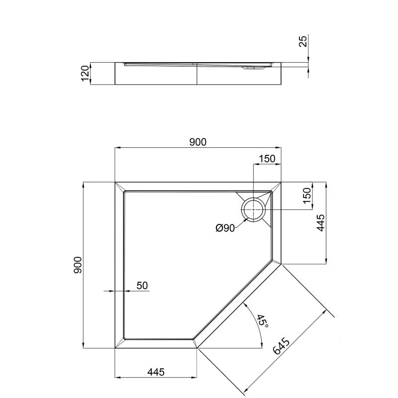 Душовий піддон Qtap Diamond 309912 90x90x12 см + сифон