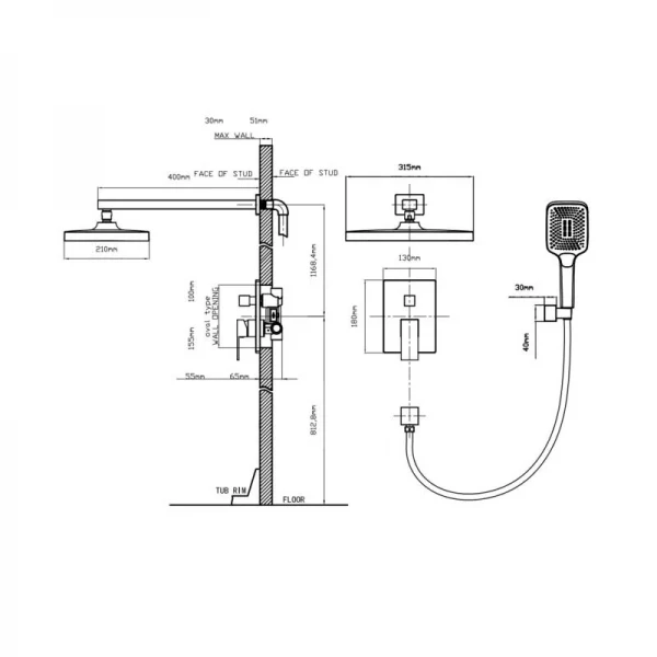 Душевая система универсальная Qtap Aquarius скрытого монтажа на два потребителя QTAQA64103NGC Chrome