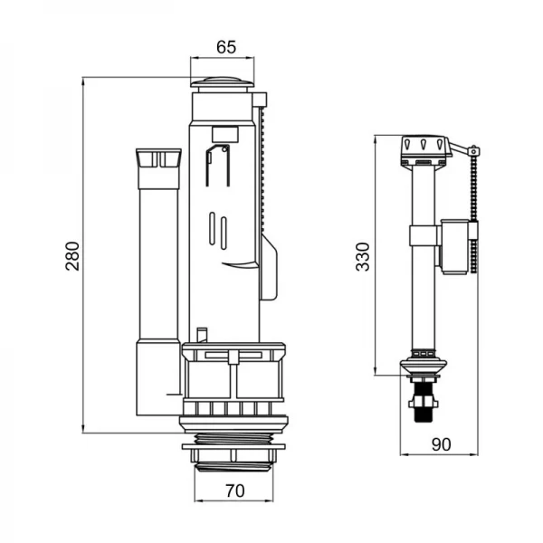 Qtap GB комплект арматури для бачка унітазу з подвійною круглою кнопкою змиву 4,8 см та клапаном нижньої подачі води, 3/6L CHR