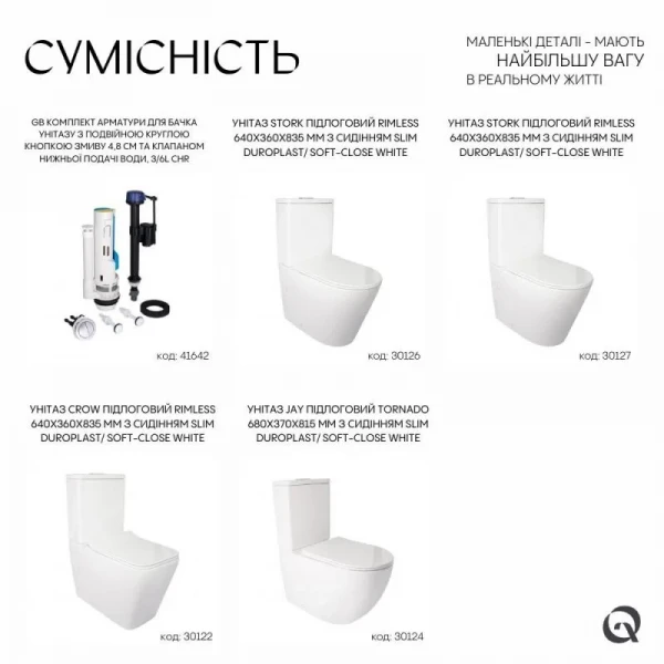 Qtap GB комплект арматури для бачка унітазу з подвійною круглою кнопкою змиву 4,8 см та клапаном нижньої подачі води, 3/6L CHR