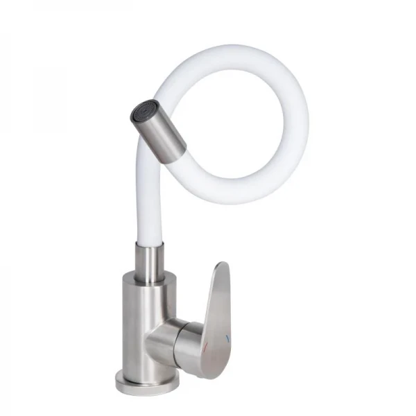 Смеситель для кухни Lidz Vida 015F3 с гибким изливом (k35) LDVID015F3WHI43357 White / Nickel