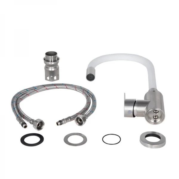 Смеситель для кухни Lidz Vida 015F3 с гибким изливом (k35) LDVID015F3WHI43357 White / Nickel