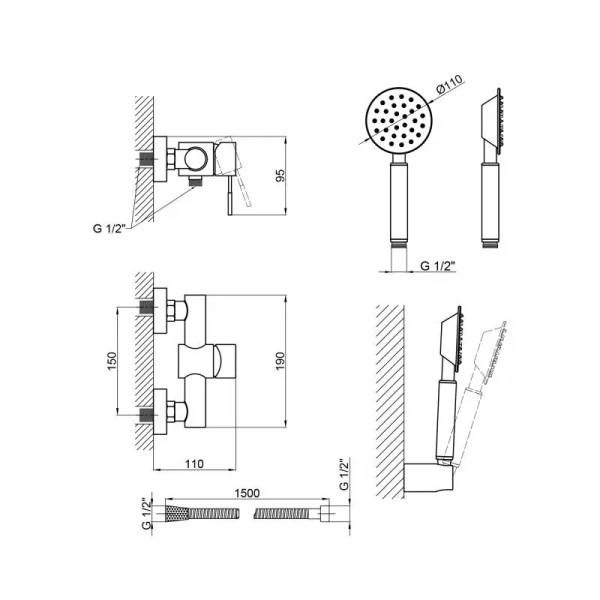 Смеситель для душа Lidz Aria 010 (с душевым гарнитуром) (k35) LDARI010NKS43361 Nickel