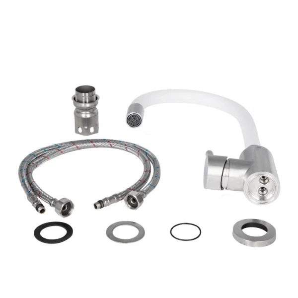 Смеситель для кухни Lidz Aria 015F3 с гибким изливом (k35) LDARI015F3WHI43362 White / Nickel