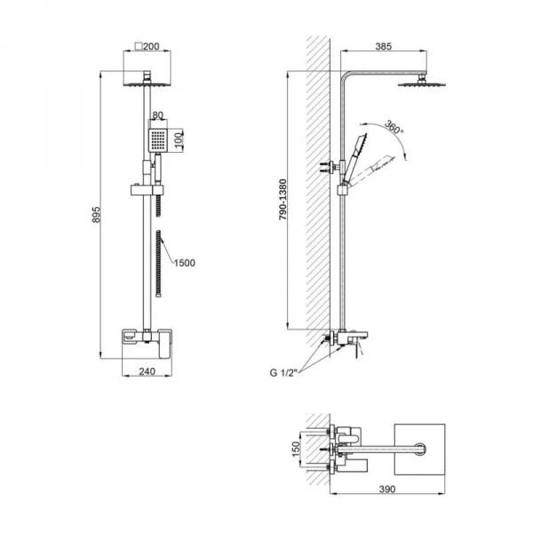Душевая система для кабины Lidz Kubis 1031 на три потребителя (с изливом) (k35) LDKUB1031NKS43380 Nickel