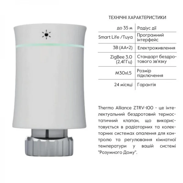 Беспроводной програмируемый сервопривод для термостатического крана (Белый матовый) ZTRV-BY-100(W)