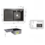 Мойка для кухни интегрированная Lidz Handmade H7849BL крыло слева (LDH6545BPVD43623) Brushed Black PVD 3,0/1,0 мм