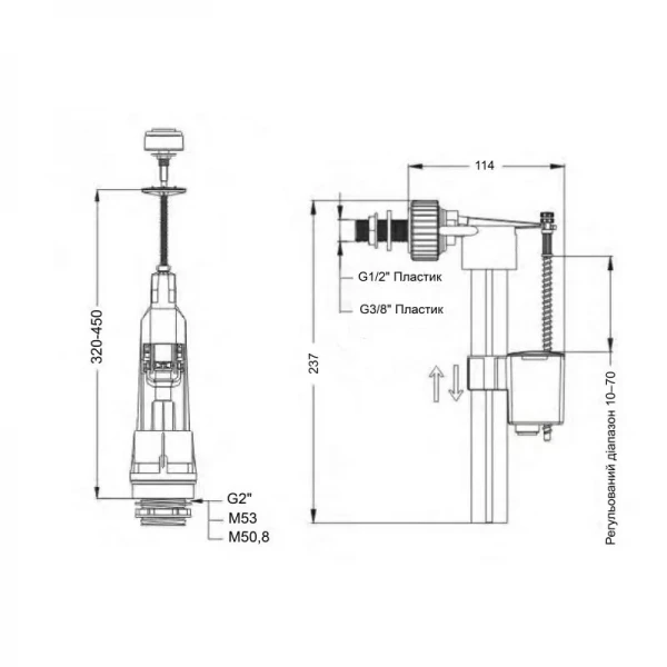 Зливний механізм для унітаза LT05 з клапаном бокової подачі 1/2, хром кнопка Lidz
