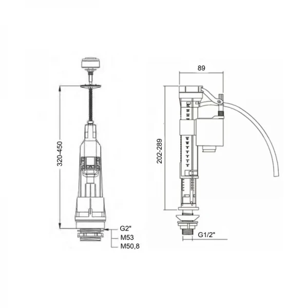 Зливний механізм для унітаза LT06 з клапаном нижньої подачі 1/2, хром кнопка Lidz