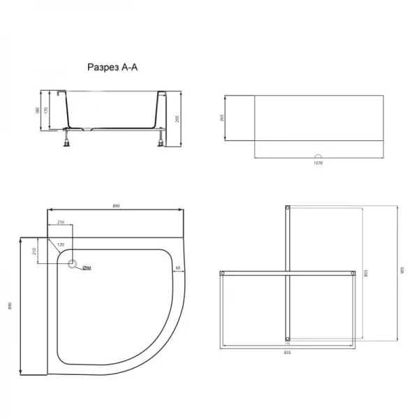 Душевой поддон Lidz KAPIELKA ST90x90x26