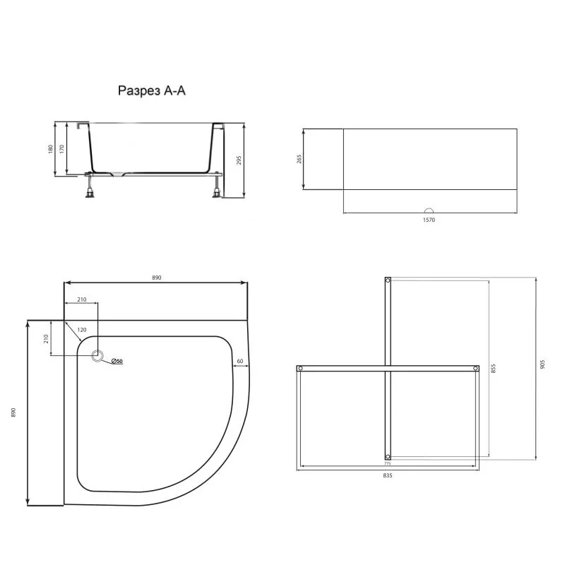 Душевой поддон Lidz KAPIELKA ST90x90x26