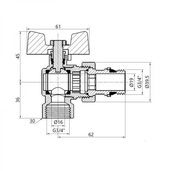 SD Кран Американка c антипротечкой угловой 3/4 PN40 конус   SD901NW20PN40
