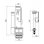 Qtap HY1(Presto)  комплект арматури для бачка унітазу з подвійною круглою кнопкою змиву 4,8 см та клапаном нижньої подачі води, 3/6L CHR