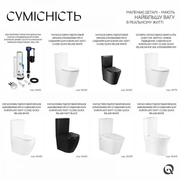 Qtap WDI комплект арматури для бачка унітазу з подвійною круглою кнопкою змиву 4,8 см та клапаном нижньої подачі води, 3/6L CHR