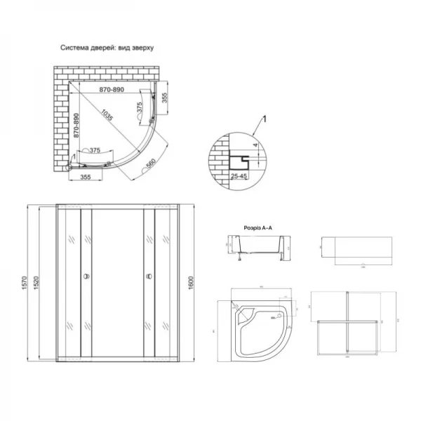 Душова кабіна Latwa SC90x90.SAT.HIGH.FR полукругла, скло Frost 4 мм + Душовий піддон KAPIELKA ST90x90x41, з панеллю Lidz