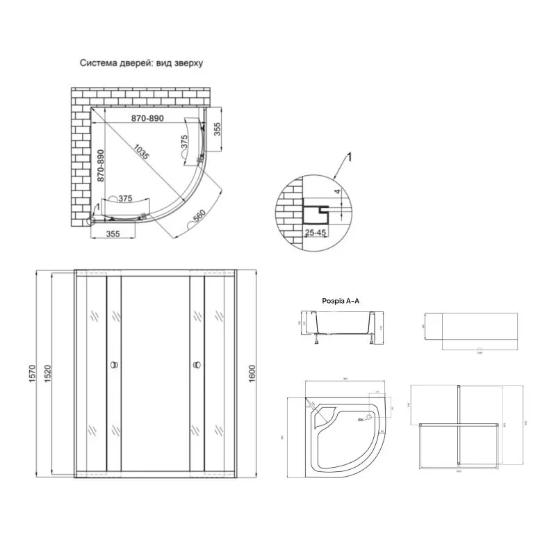 Душова кабіна Latwa SC90x90.SAT.HIGH.FR полукругла, скло Frost 4 мм + Душовий піддон KAPIELKA ST90x90x41, з панеллю Lidz