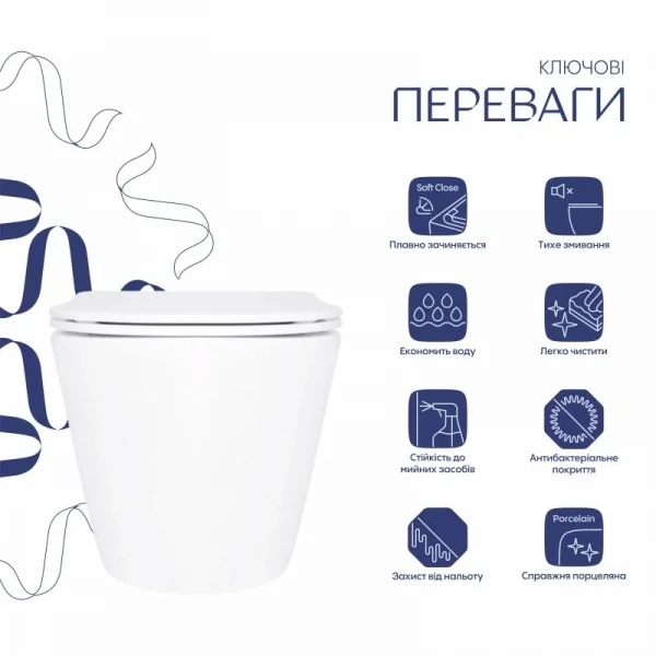 Унитаз подвесной Qtap Swan безободковый Ultra Quiet с сиденьем Soft-close QT16335179W