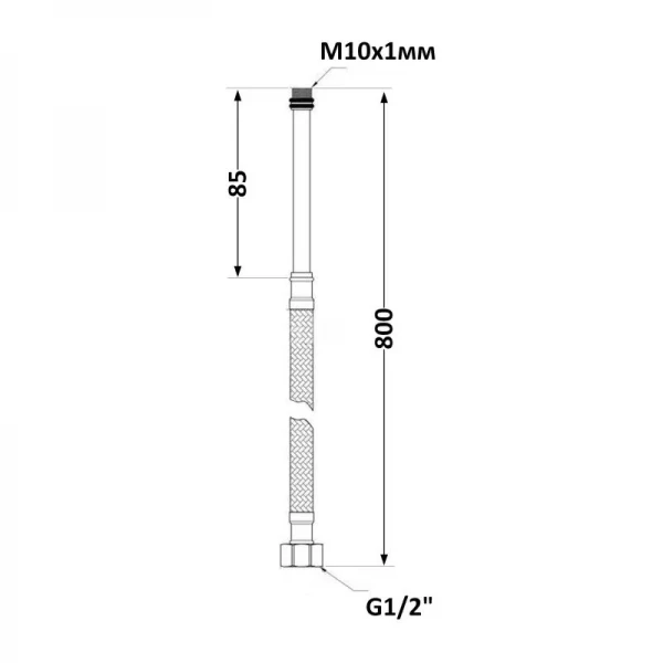 SD FORTE Шланг для воды, нержавеющая оплетка в силиконе   М10*80 см длинный (пара)   SF380W80L