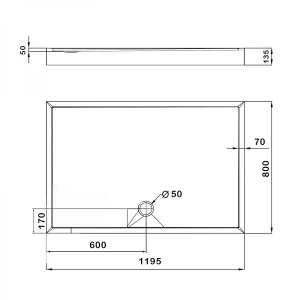 Душевой поддон KAPIELKA ST120x80х14 низкий, прямоугольный, диаметр слива 52 мм Lidz