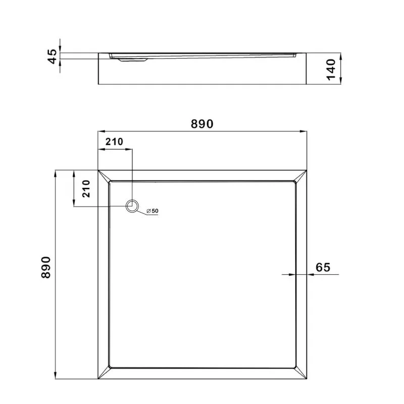 Душевой поддон Kapielka ST90x90x14 низкий, полукруглый,  диаметр слива 52 мм Lidz