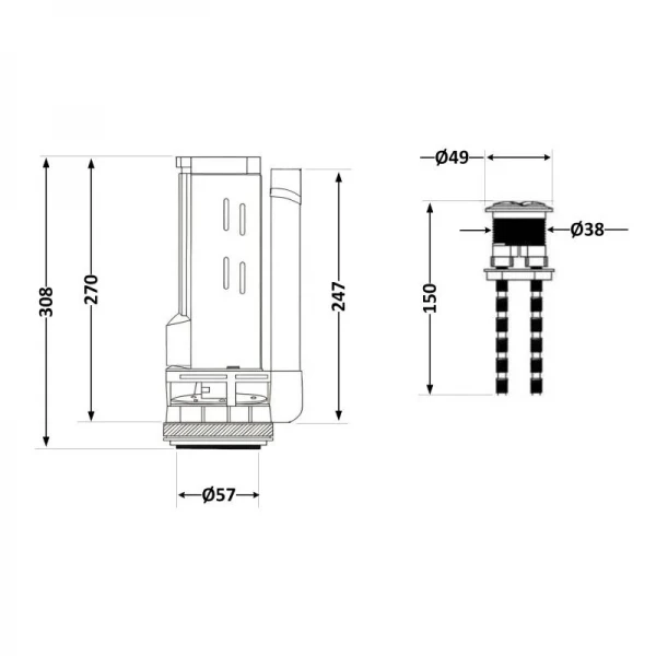 Зливний механізм для унітаза LT02 без клапана, 3/6 л, хром кнопка Lidz