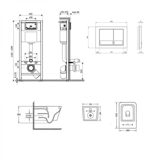 Готове рішення Qtap для ванної кімнати: підвісний унітаз Crow Ultra Quiet + комплект інсталяції Nest 4 в 1 (квадратна клавіша Chrome)