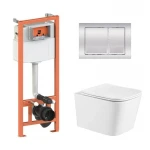 Готове рішення Qtap для ванної кімнати: підвісний унітаз Crow Ultra Quiet + комплект інсталяції Nest 4 в 1 (квадратна клавіша Chrome)