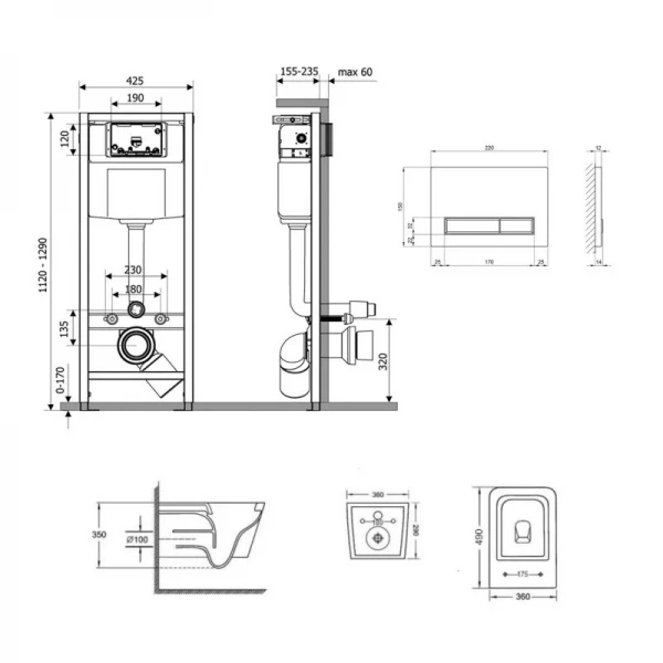 Готове рішення Qtap для ванної кімнати: підвісний унітаз Crow Rimless + комплект інсталяції Nest 4 в 1 (лінійна клавіша Chrome)