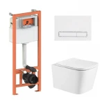 Готове рішення Qtap для ванної кімнати: підвісний унітаз Crow Ultra Quiet + комплект інсталяції Nest 4 в 1 (лінійна клавіша White)