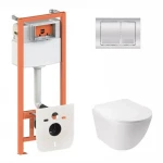 Готове рішення Qtap для ванної кімнати: підвісний унітаз Jay Ultra Quiet + комплект інсталяції Nest 4 в 1 (квадратна клавіша Chrome)