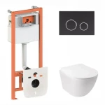 Готове рішення Qtap для ванної кімнати: підвісний унітаз Jay Ultra Quiet + комплект інсталяції Nest 4 в 1 (кругла клавіша Black mat)