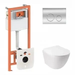 Готове рішення Qtap для ванної кімнати: підвісний унітаз Jay Ultra Quiet + комплект інсталяції Nest 4 в 1 (кругла клавіша Chrome)