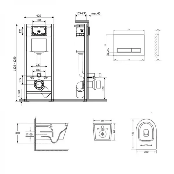 Готове рішення Qtap для ванної кімнати: підвісний унітаз Jay Ultra Quiet + комплект інсталяції Nest 4 в 1 (лінійна клавіша Chrome)