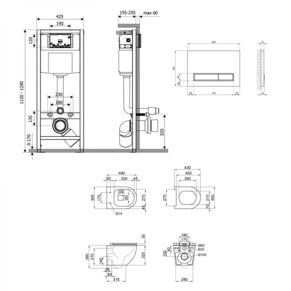 Готове рішення Qtap для ванної кімнати: підвісний унітаз Robin Ultra Quiet + комплект інсталяції Nest 4 в 1 (лінійна клавіша Chrome)
