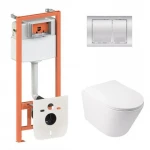 Готове рішення Qtap для ванної кімнати: підвісний унітаз Swan Ultra Quiet + комплект інсталяції Nest 4 в 1 (квадратна клавіша Chrome)