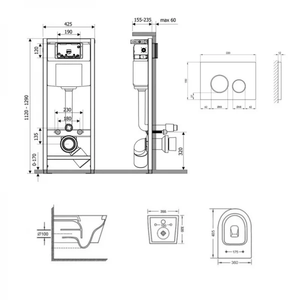 Готове рішення Qtap для ванної кімнати: підвісний унітаз Swan Ultra Quiet + комплект інсталяції Nest 4 в 1 (кругла клавіша Chrome)