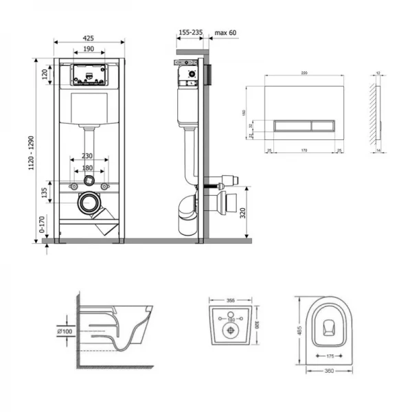 Готове рішення Qtap для ванної кімнати: підвісний унітаз Swan Ultra Quiet + комплект інсталяції Nest 4 в 1 (лінійна клавіша Black mat)