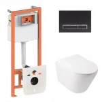 Готове рішення Qtap для ванної кімнати: підвісний унітаз Swan Ultra Quiet + комплект інсталяції Nest 4 в 1 (лінійна клавіша Black mat)