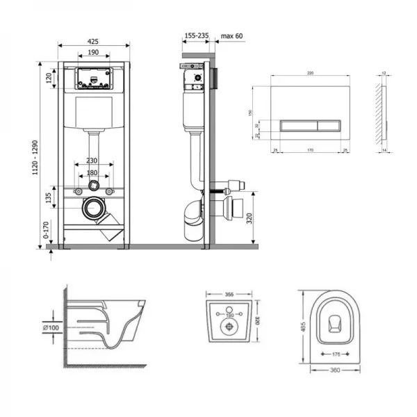 Готове рішення Qtap для ванної кімнати: підвісний унітаз Swan Ultra Quiet + комплект інсталяції Nest 4 в 1 (лінійна клавіша White)