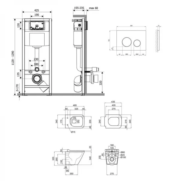 Готове рішення Qtap для ванної кімнати: підвісний унітаз Tern Ultra Quiet + комплект інсталяції Nest 4 в 1 (кругла клавіша Chrome)