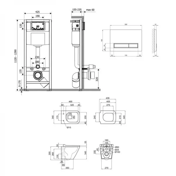 Готове рішення Qtap для ванної кімнати: підвісний унітаз Tern Ultra Quiet + комплект інсталяції Nest 4 в 1 (лінійна клавіша Chrome)