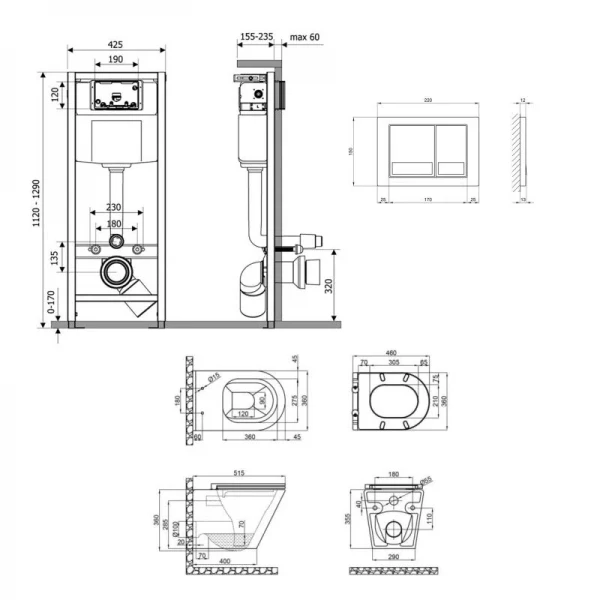 Готове рішення Qtap для ванної кімнати: підвісний унітаз Scorpio Ultra Quiet + комплект інсталяції Nest 4 в 1 (квадратна клавіша Chrome)