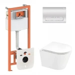 Готове рішення Qtap для ванної кімнати: підвісний унітаз Scorpio Ultra Quiet + комплект інсталяції Nest 4 в 1 (лінійна клавіша Chrome)