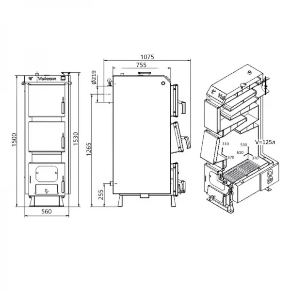 Котел твердотопливный стальной Thermo Alliance Vulcan V 4.0 SF 35